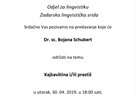 Lingvistička srida: predavanje: dr. sc. Bojana Schubert na temu "Kajkavština i/ili prestiž"